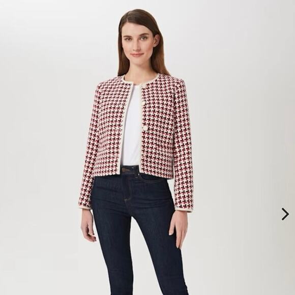 Hobbs of London Tafara Tweed Jacket in Red Multi Size 10 - Picture 2 of 14
